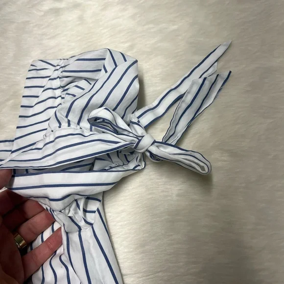 FRAME blue/white striped babydoll dress with tie sleeves 100% cotton pockets - Picture 6 of 6